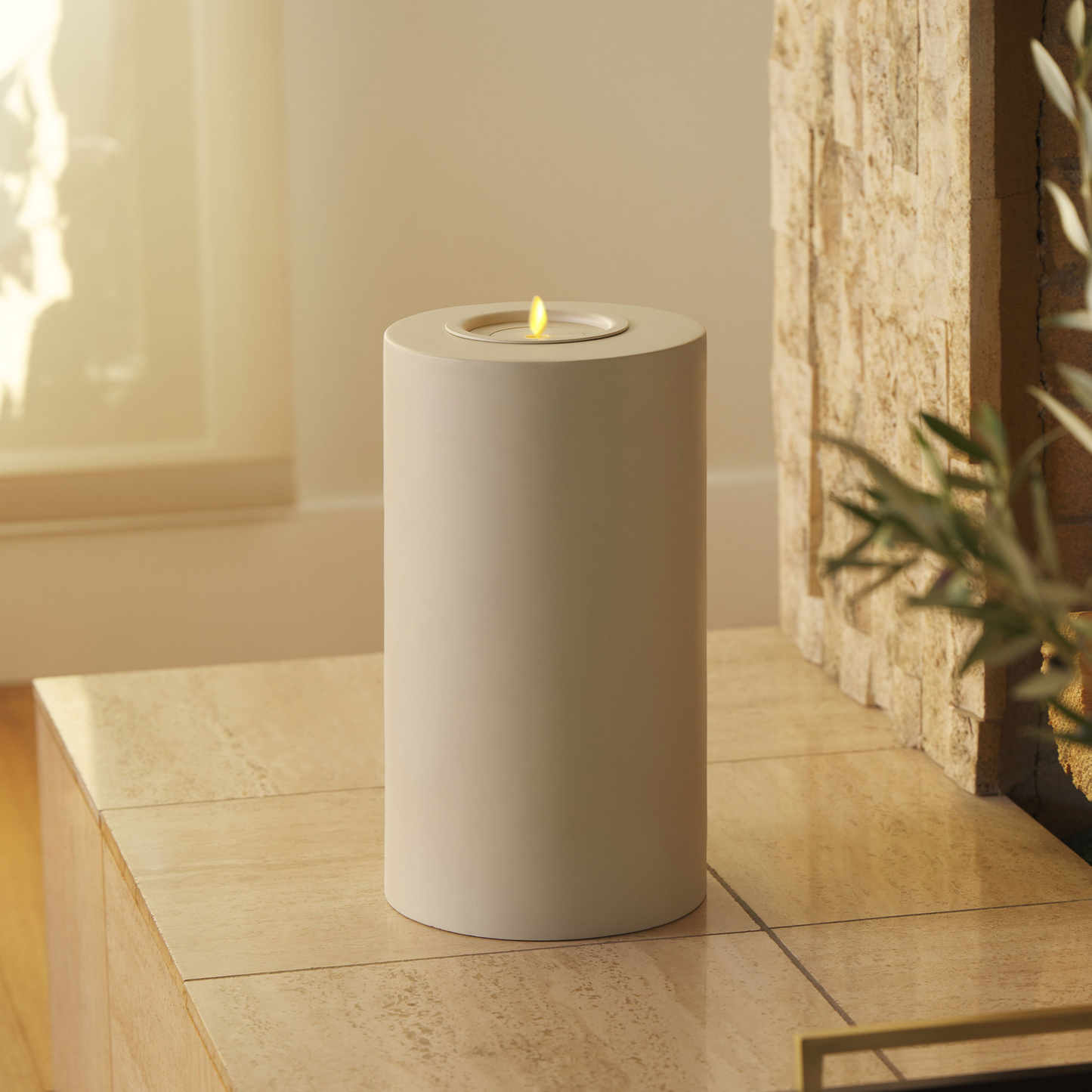 Large Concrete Cylinder Decorative Candle Holder with Outdoor Votive