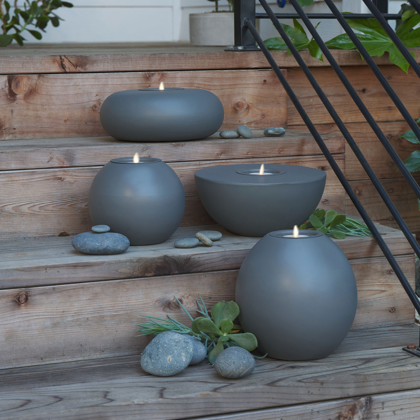 Semi-Round Concrete Decorative Candle Holder with Outdoor Votive