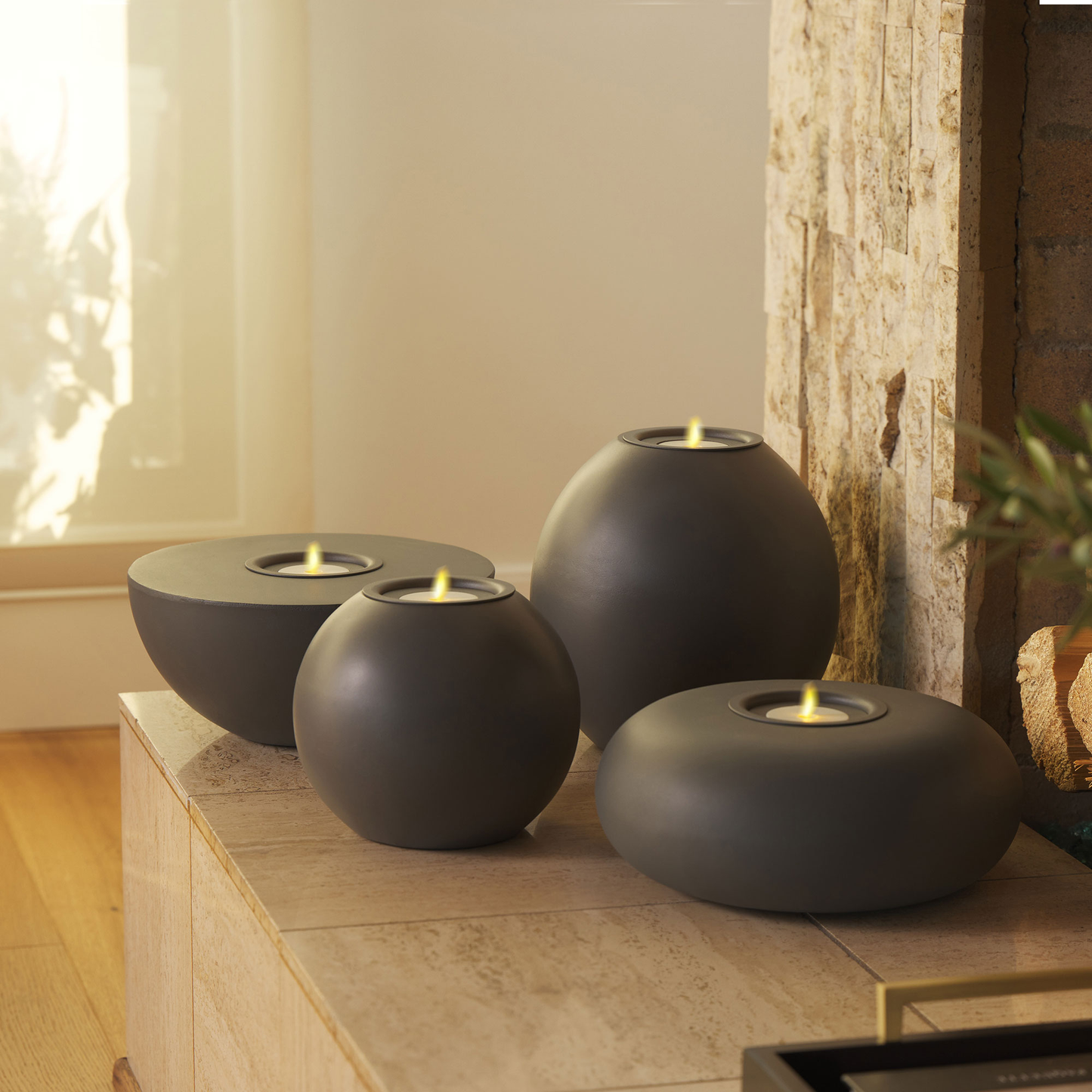 Semi-Round Concrete Decorative Candle Holder with Outdoor Votive