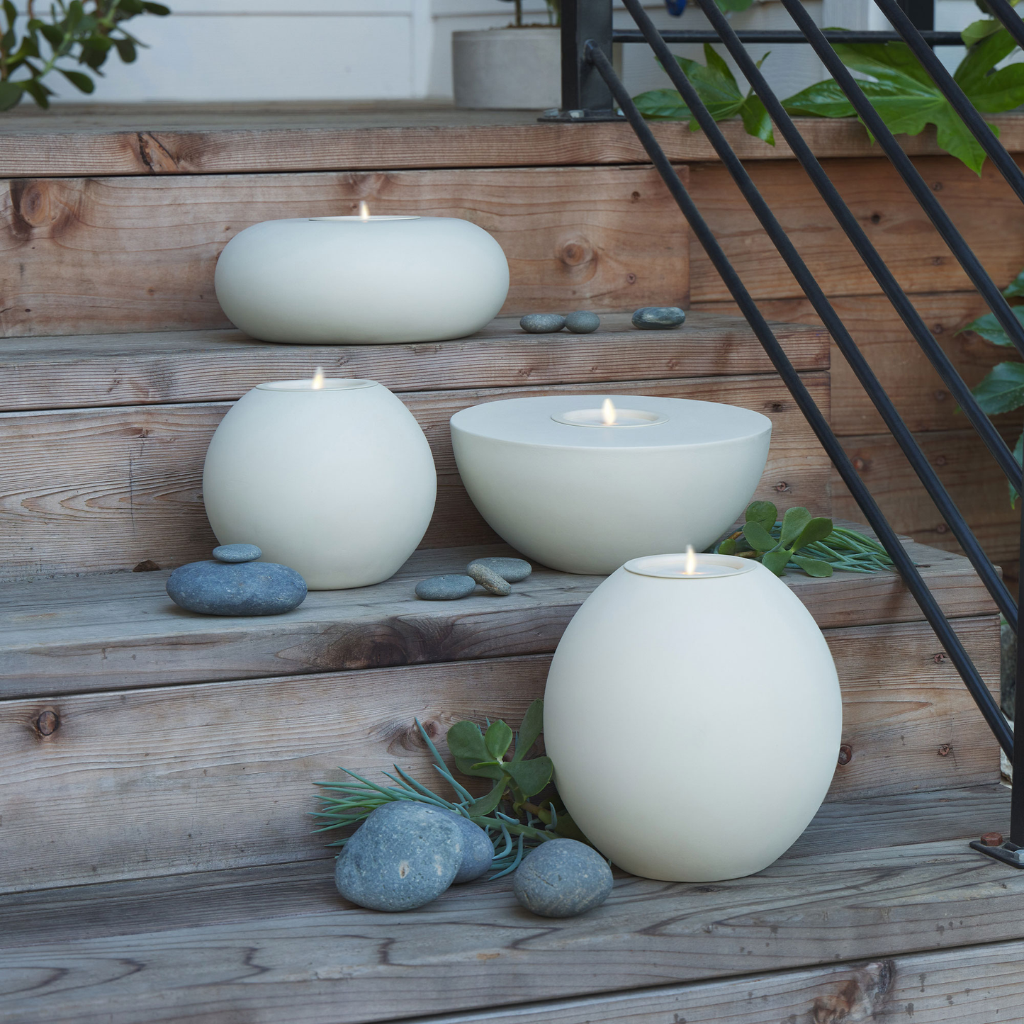 Semi-Round Concrete Decorative Candle Holder with Outdoor Votive