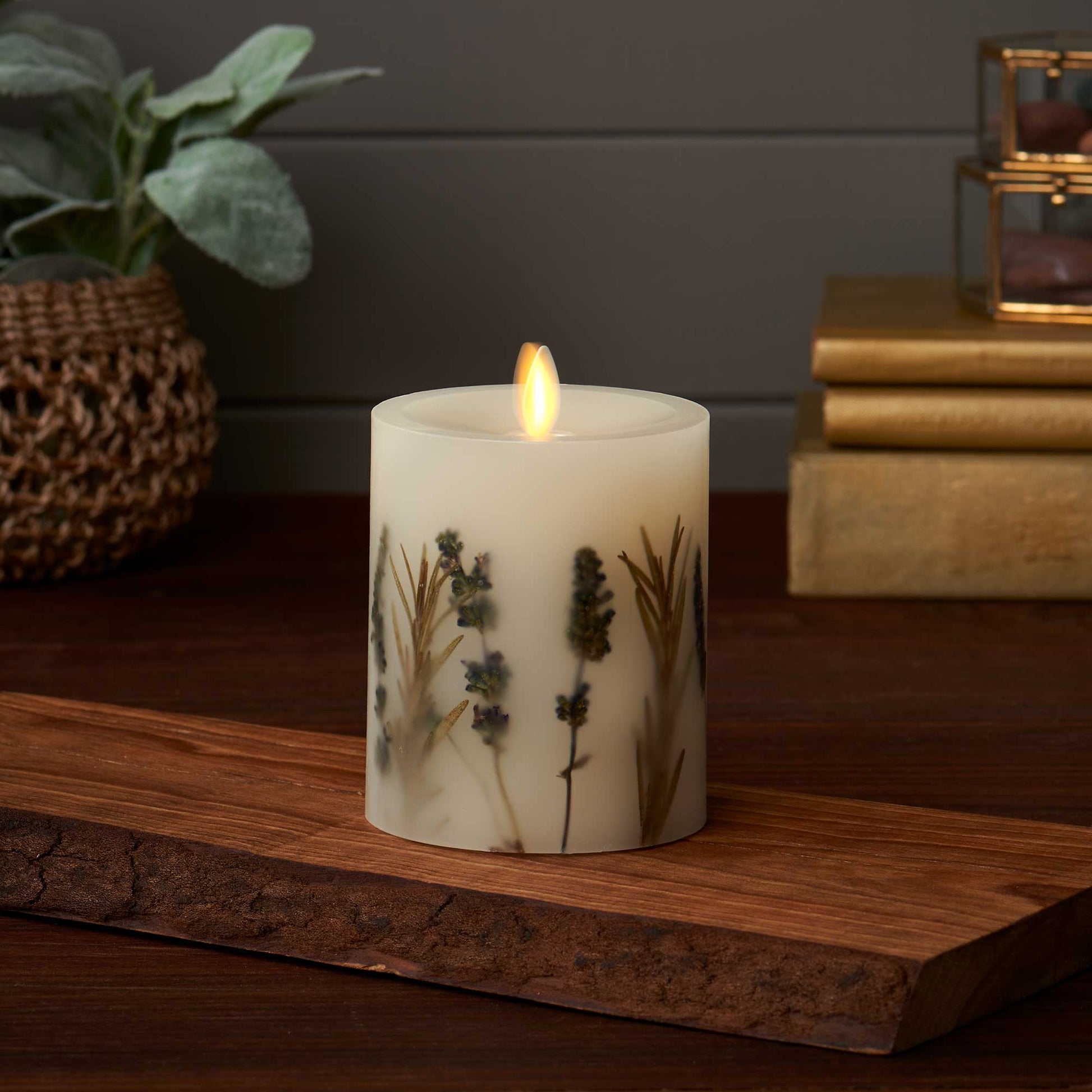 Luminara's Flameless Embedded Lavender Rosemary Candle Pillar