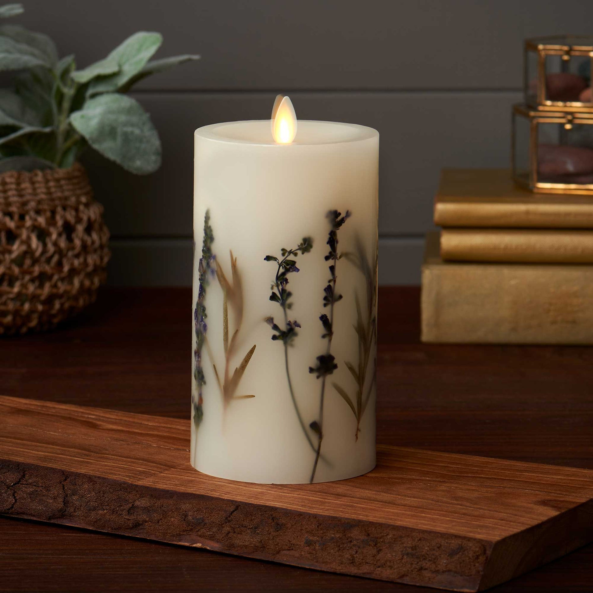 Luminara's Flameless Embedded Lavender Rosemary Candle Pillar