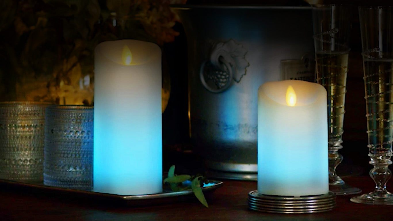 Luminara color changing candles on display